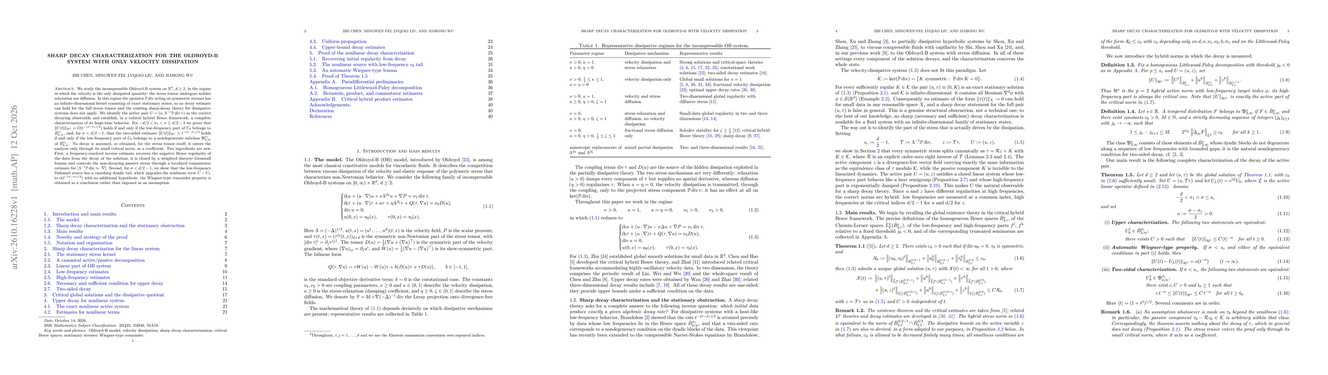 Thumbnail for Sharp decay characterization for the Oldroyd-B system with only velocity dissipation
