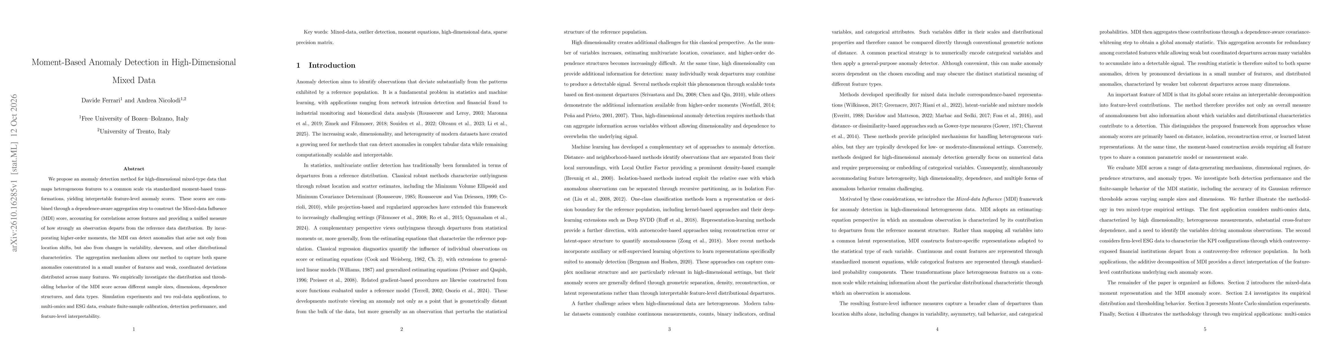 Thumbnail for Moment-Based Anomaly Detection in High-Dimensional Mixed Data