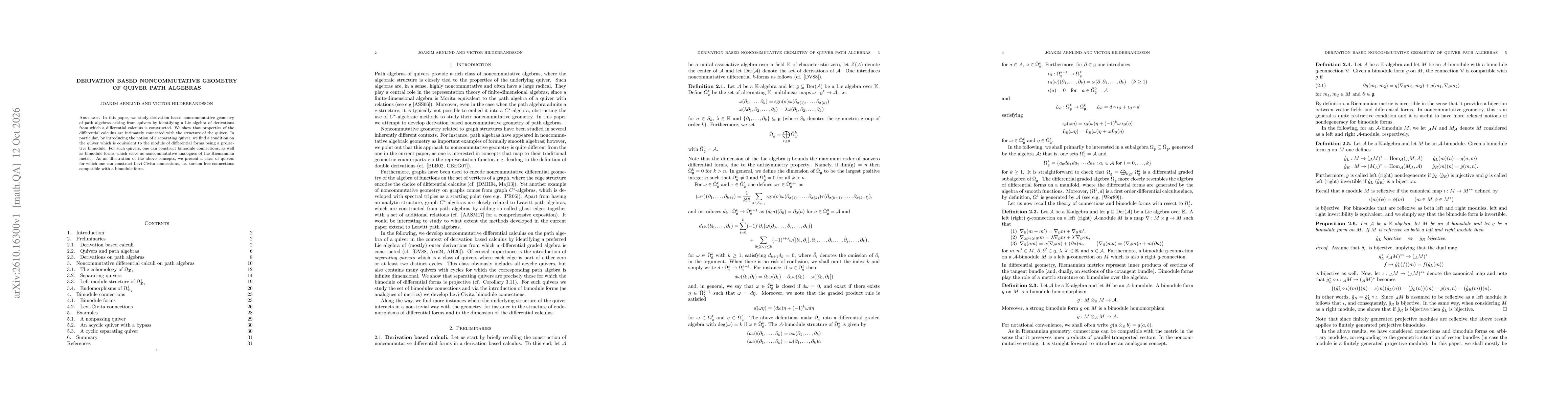 Thumbnail for Derivation based noncommutative geometry of quiver path algebras