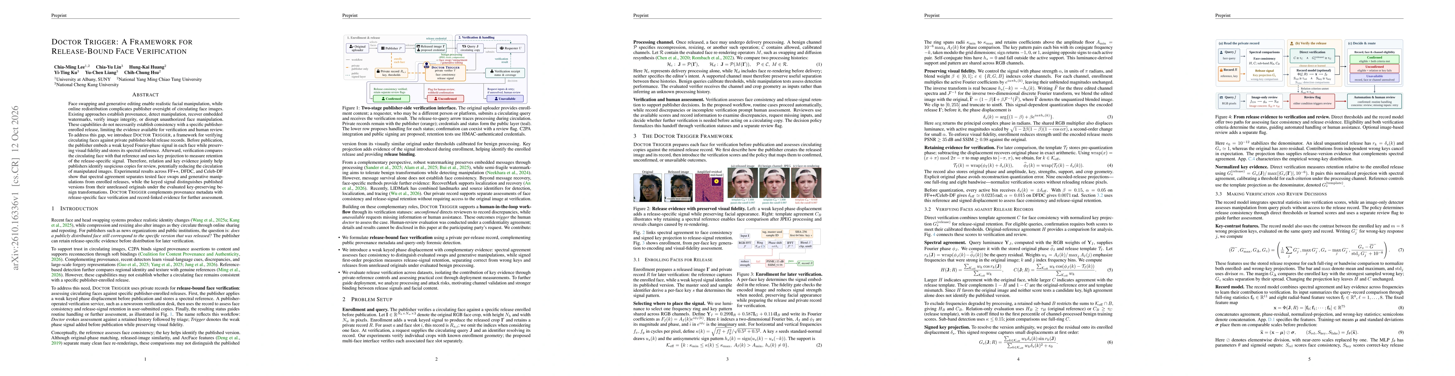 Thumbnail for Doctor Trigger: A Framework for Release-Bound Face Verification