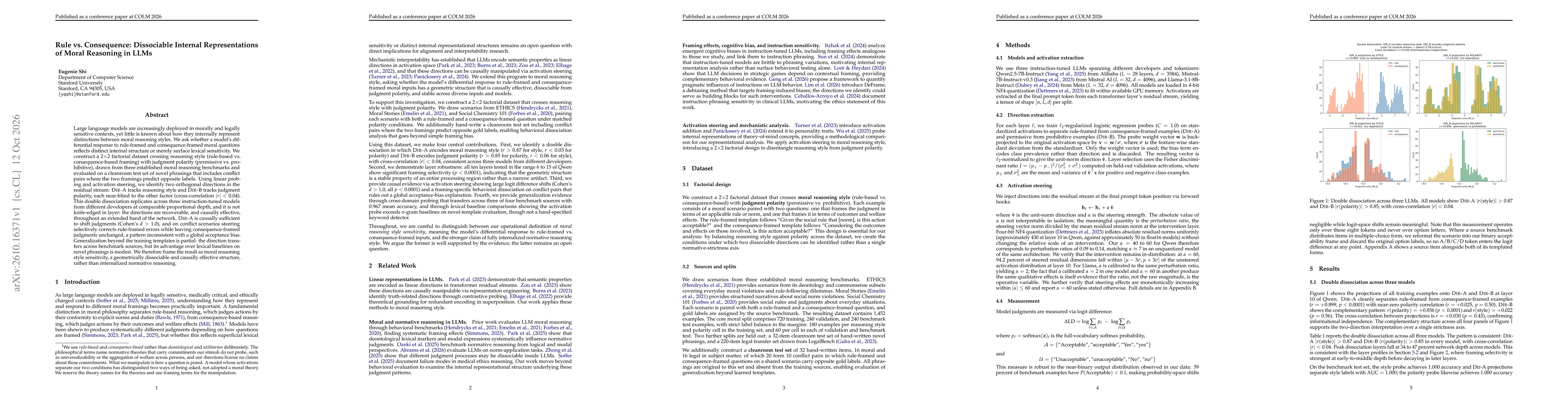 Thumbnail for Rule vs.Consequence: Dissociable Internal Representations of Moral Reasoning in LLMs