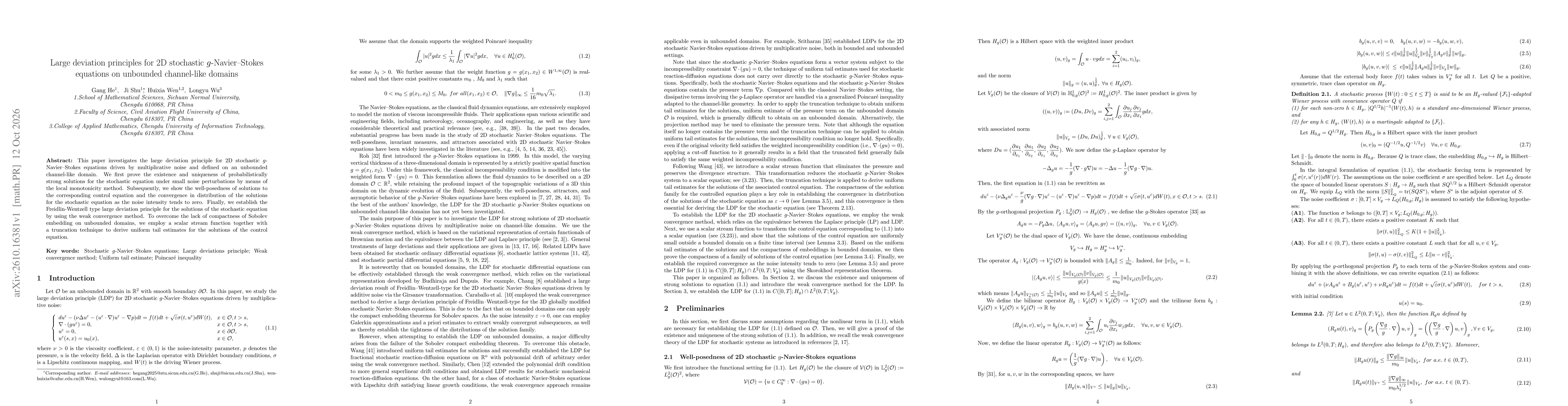 Thumbnail for Large deviation principles for 2D stochastic $g$-Navier--Stokes equations on unbounded channel-like domains