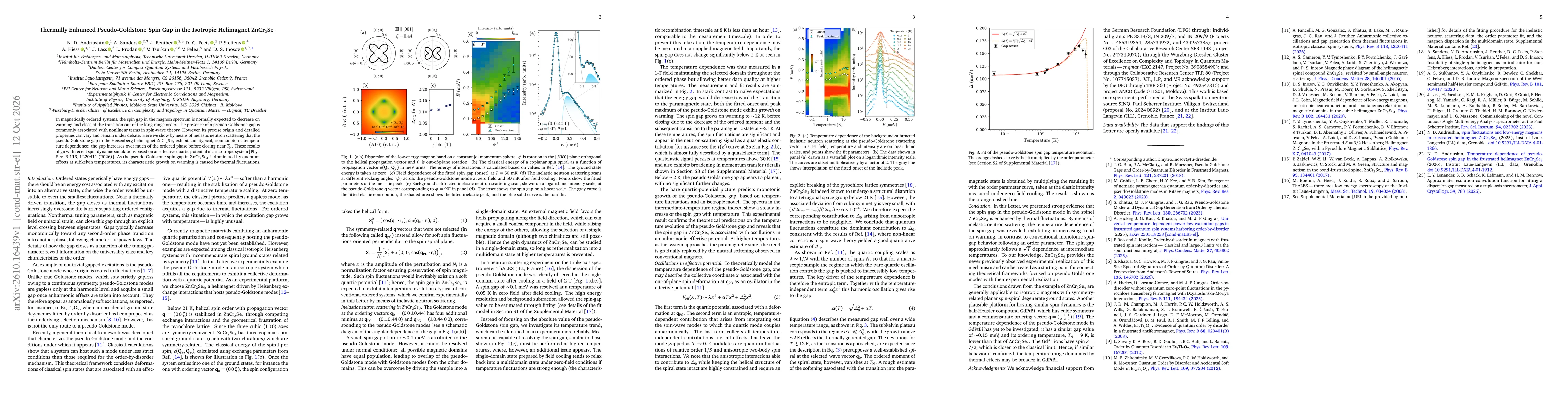 Thumbnail for Thermally Enhanced Pseudo-Goldstone Spin Gap in the Isotropic Helimagnet ZnCr$_2$Se$_4$