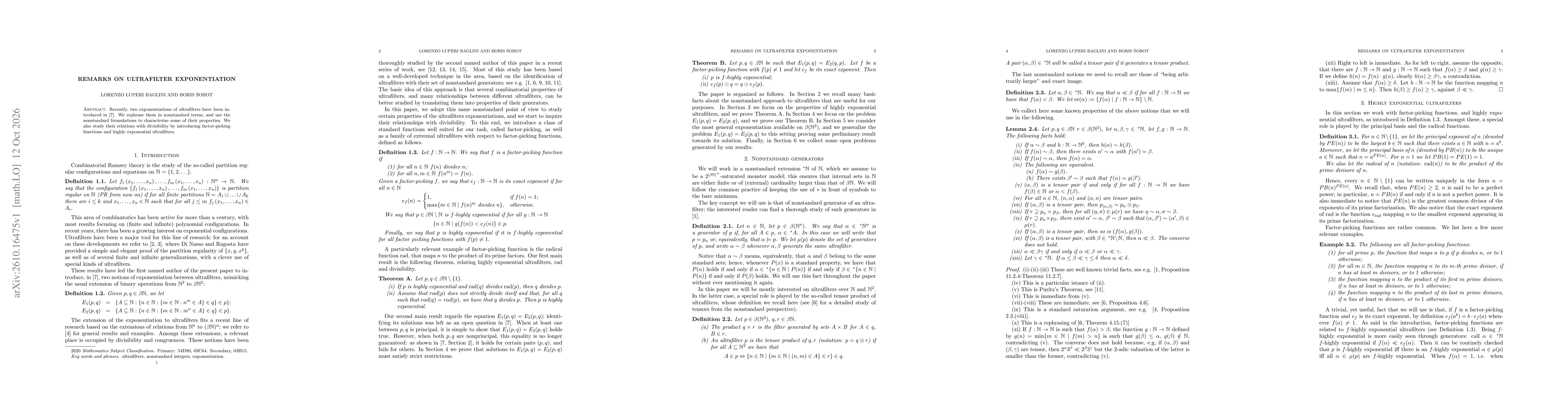 Thumbnail for Remarks on ultrafilters exponentiation
