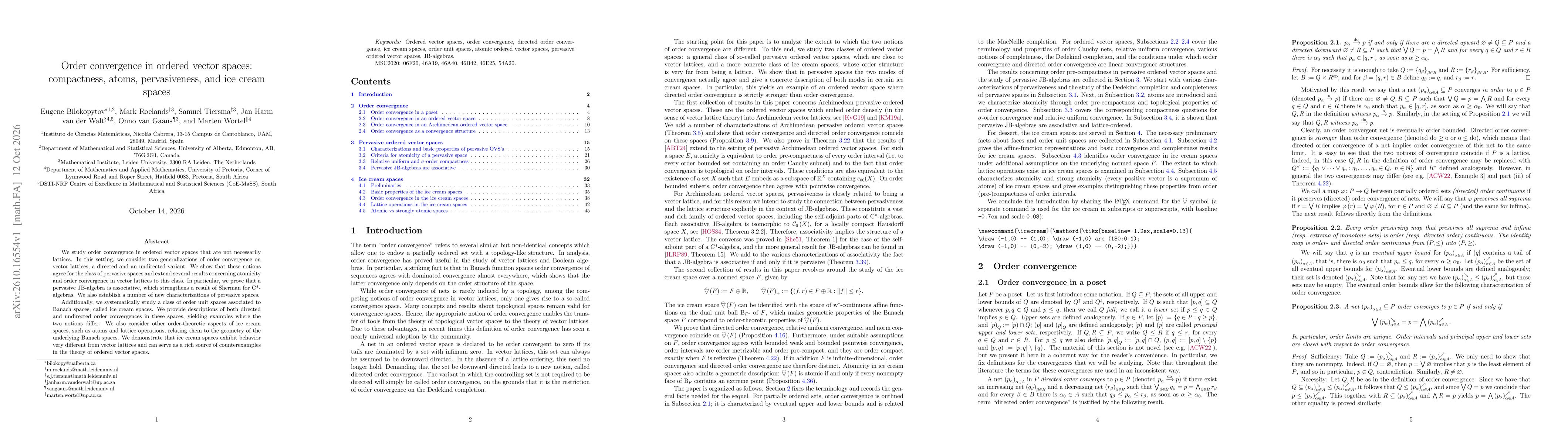 Thumbnail for Order convergence in ordered vector spaces: compactness, atoms, pervasiveness, and ice cream spaces