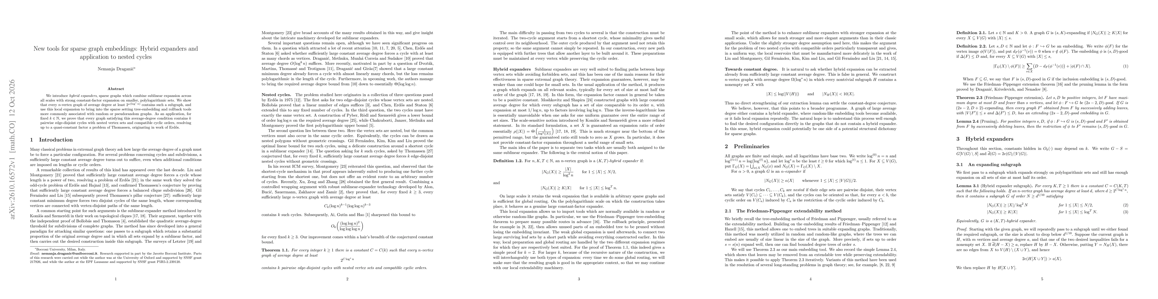 Thumbnail for New tools for sparse graph embeddings: Hybrid expanders and application to nested cycles