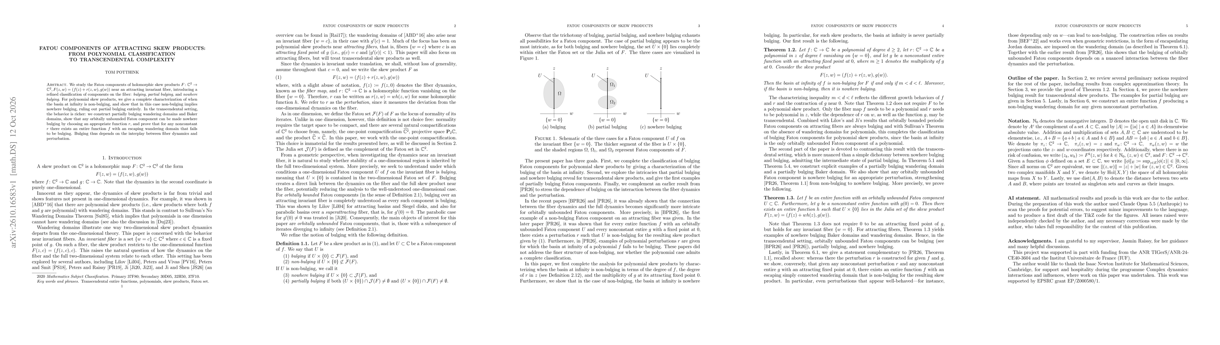 Thumbnail for Fatou Components of Attracting Skew Products: From Polynomial Classification to Transcendental Complexity