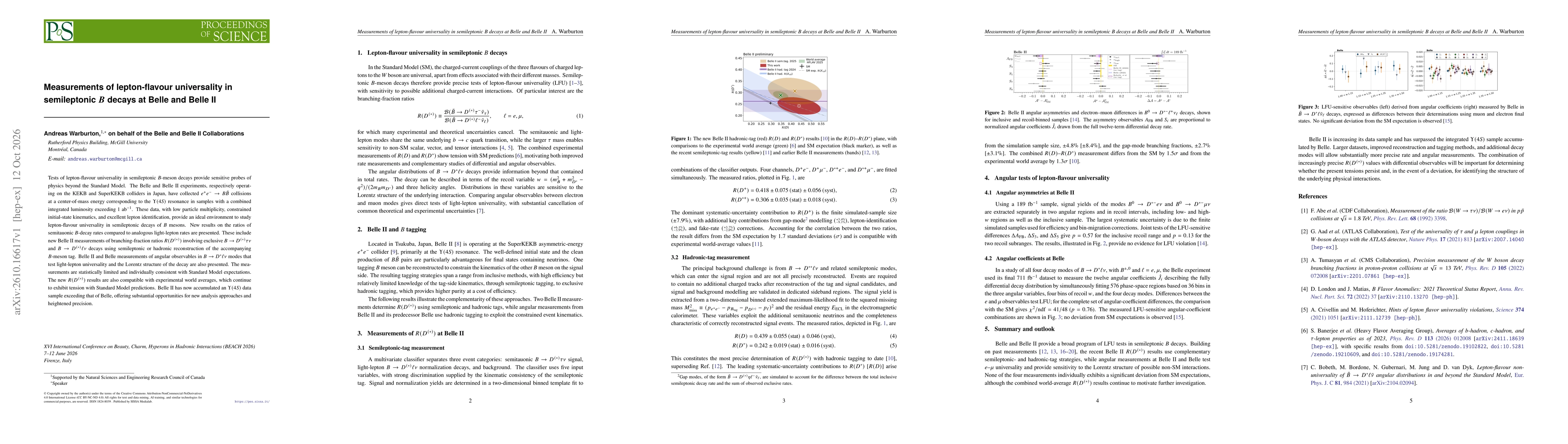 Thumbnail for Measurements of lepton-flavour universality in semileptonic $B$ decays at Belle and Belle II