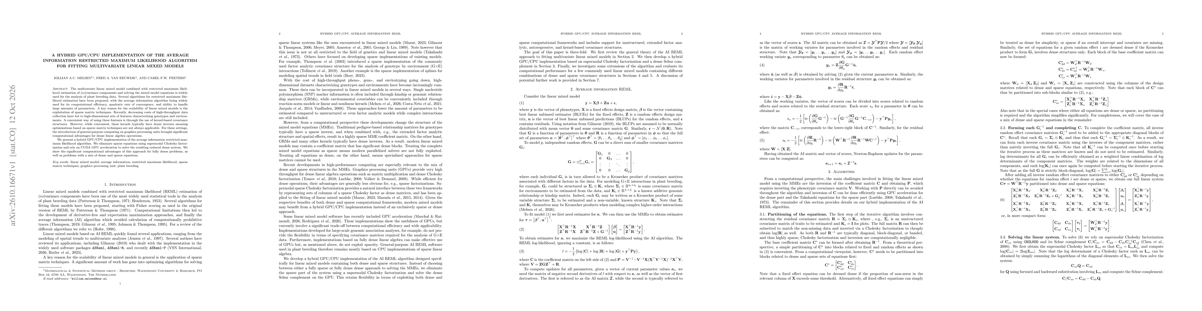 Thumbnail for A hybrid GPU/CPU implementation of the average information restricted maximum likelihood algorithm for fitting multivariate linear mixed models