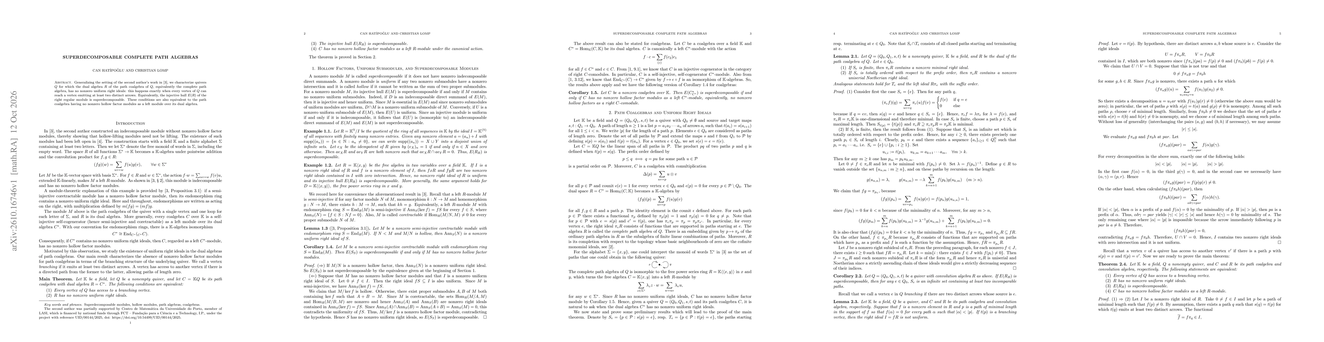 Thumbnail for Superdecomposable Complete Path Algebras