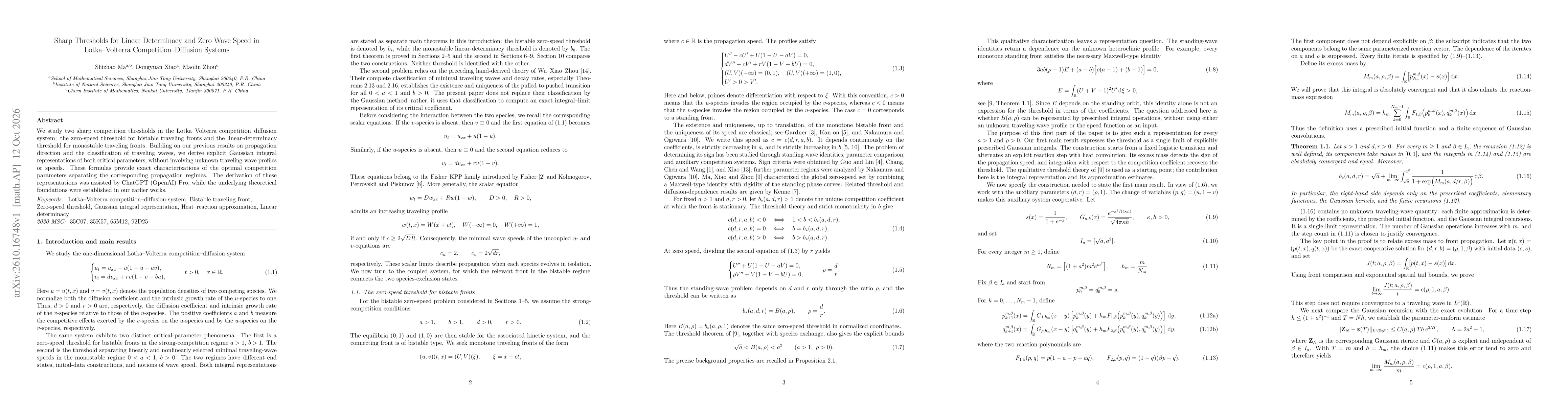 Thumbnail for Sharp Thresholds for Linear Determinacy and Zero Wave Speed in Lotka-Volterra Competition-Diffusion Systems