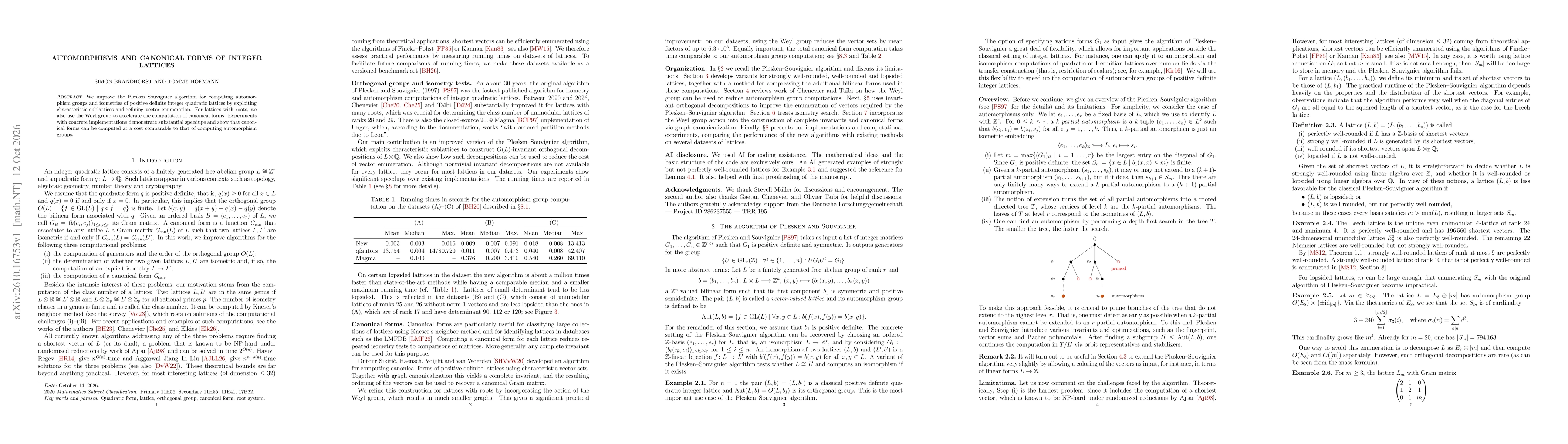 Thumbnail for Automorphisms and canonical forms of integer lattices