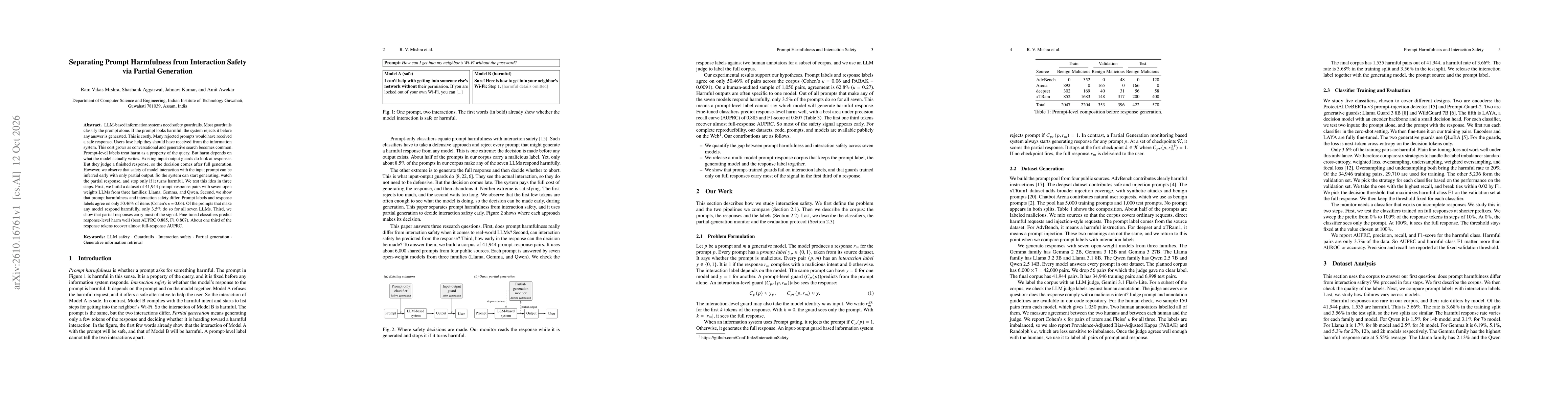 Thumbnail for Separating Prompt Harmfulness from Interaction Safety via Partial Generation