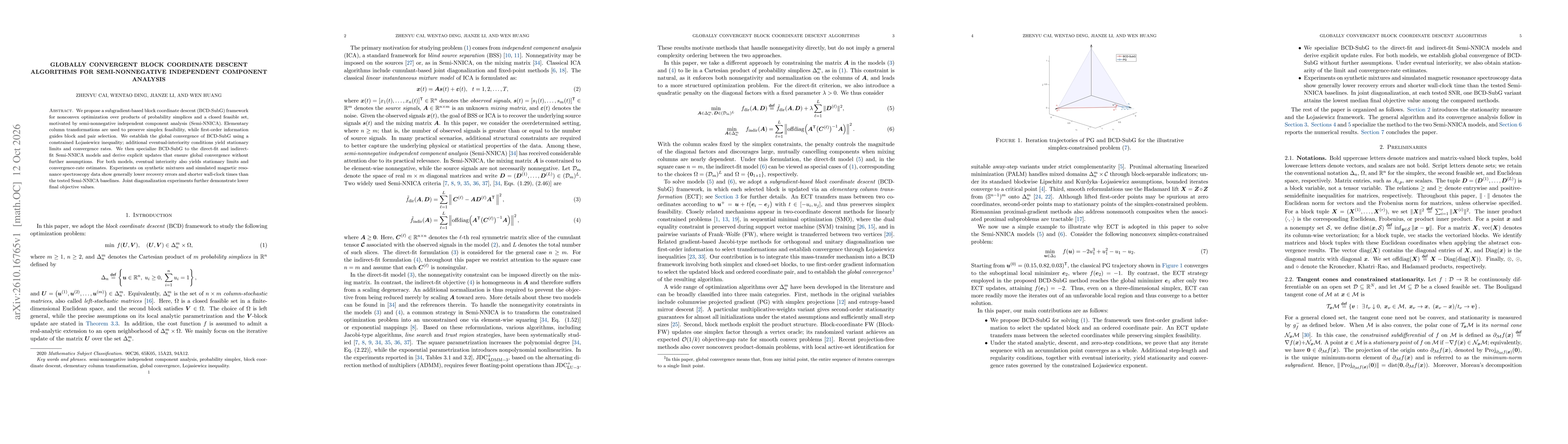 Thumbnail for Globally Convergent Block Coordinate Descent Algorithms for Semi-Nonnegative Independent Component Analysis