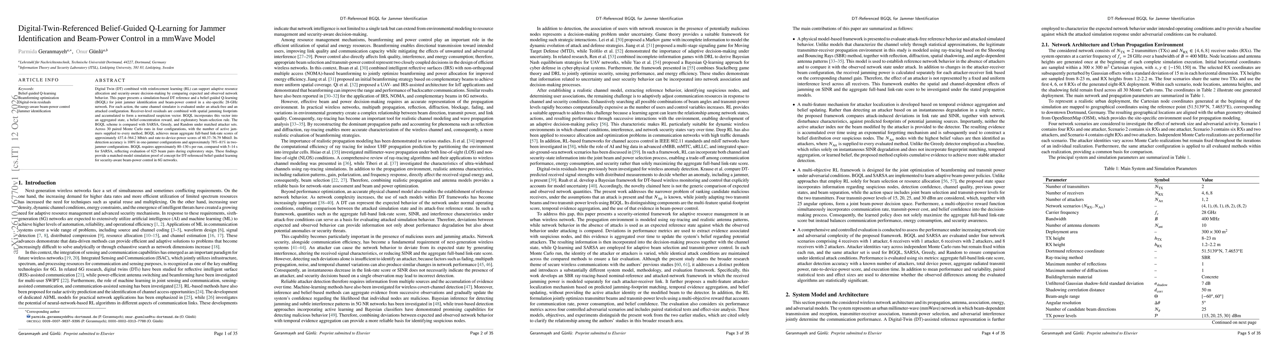 Thumbnail for Digital-Twin-Referenced Belief-Guided Q-Learning for Jammer Identification and Beam-Power Control in a mmWave Model