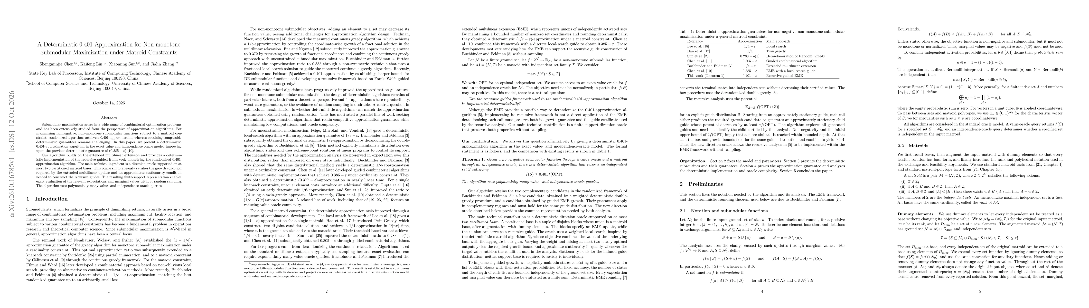Thumbnail for A Deterministic $0.401$-Approximation for Non-monotone Submodular Maximization under Matroid Constraints