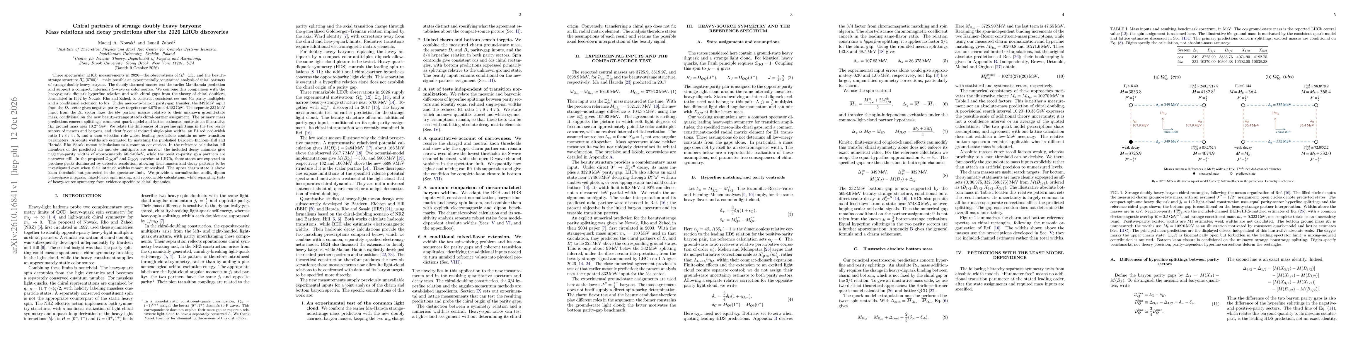 Thumbnail for Chiral partners of strange doubly heavy baryons: Mass relations and decay predictions after the 2026 LHCb discoveries