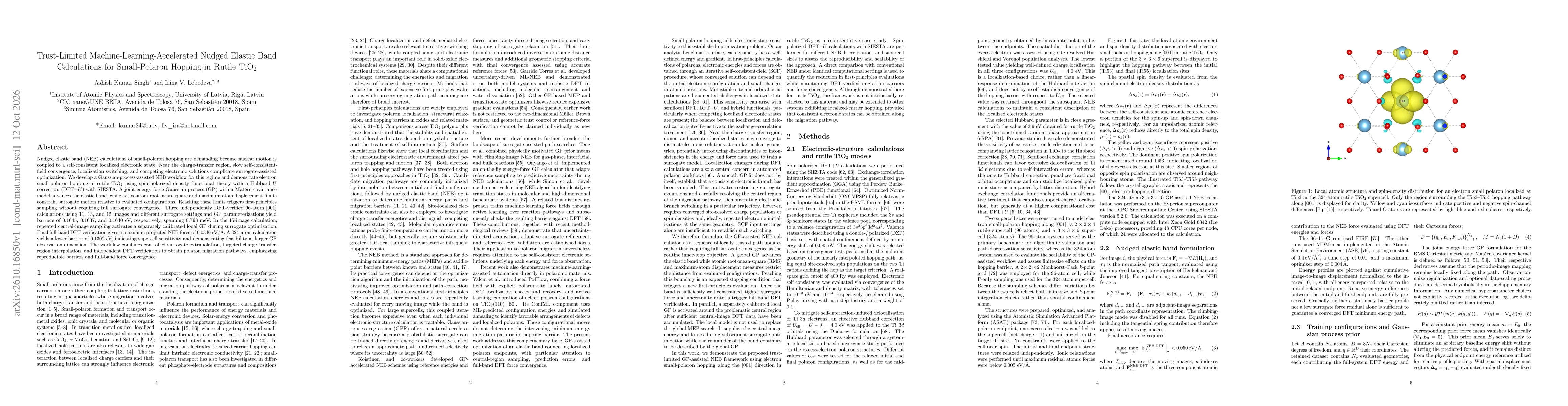 Thumbnail for Trust-Limited Machine-Learning-Accelerated Nudged Elastic Band Calculations for Small-Polaron Hopping in Rutile TiO2