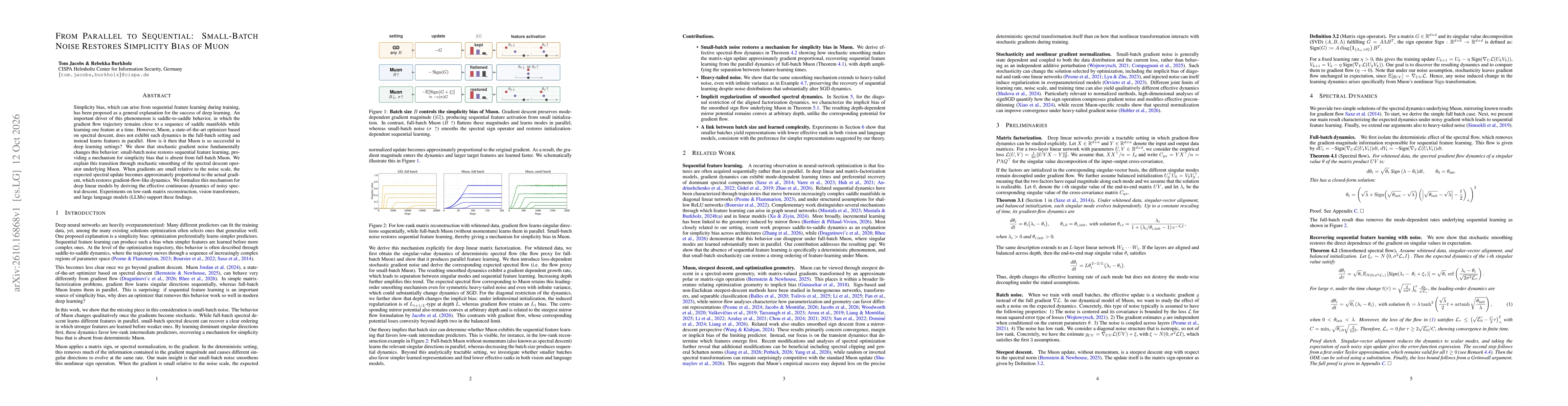 Thumbnail for From Parallel to Sequential: Small-Batch Noise Restores Simplicity Bias of Muon