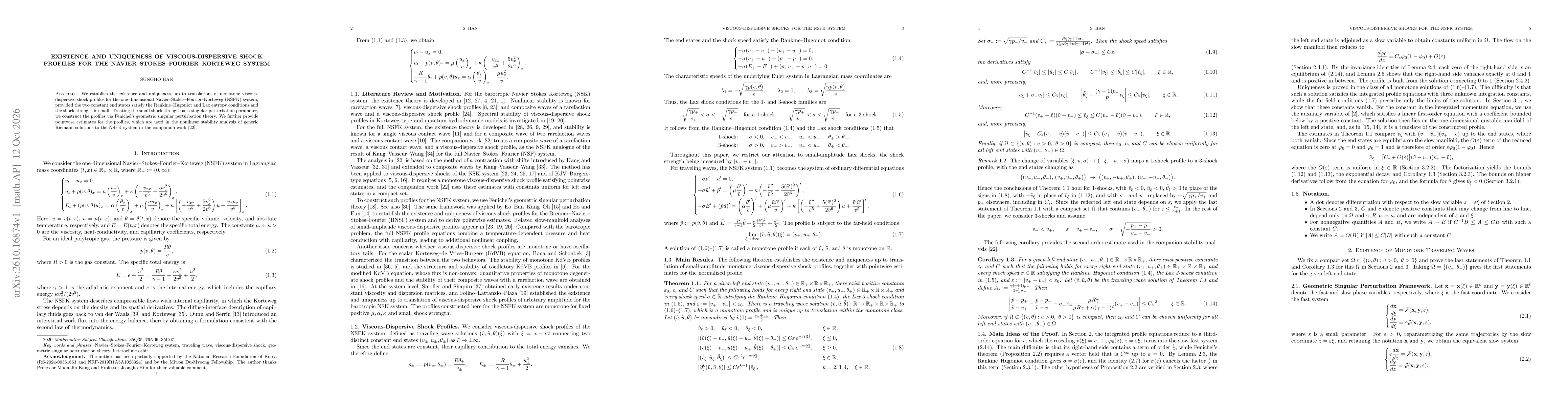 Thumbnail for Existence and uniqueness of viscous-dispersive shock profiles for the Navier-Stokes-Fourier-Korteweg system