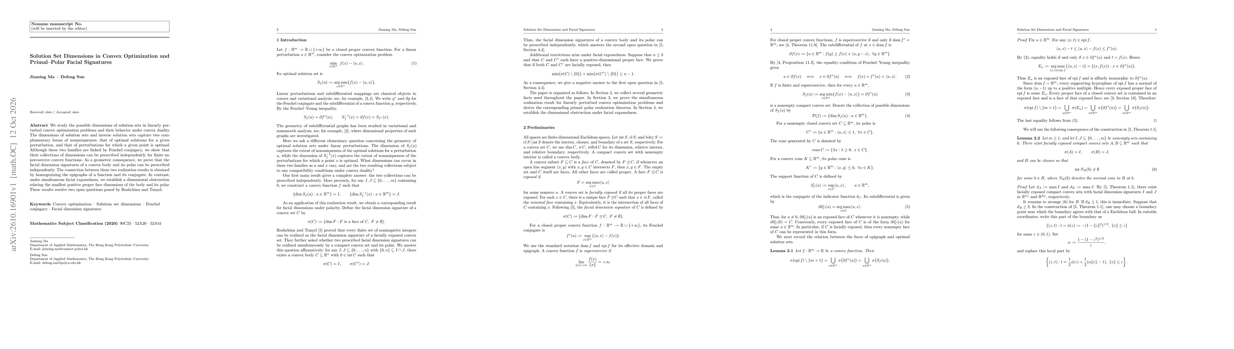 Thumbnail for Solution Set Dimensions in Convex Optimization and Primal-Polar Facial Signatures
