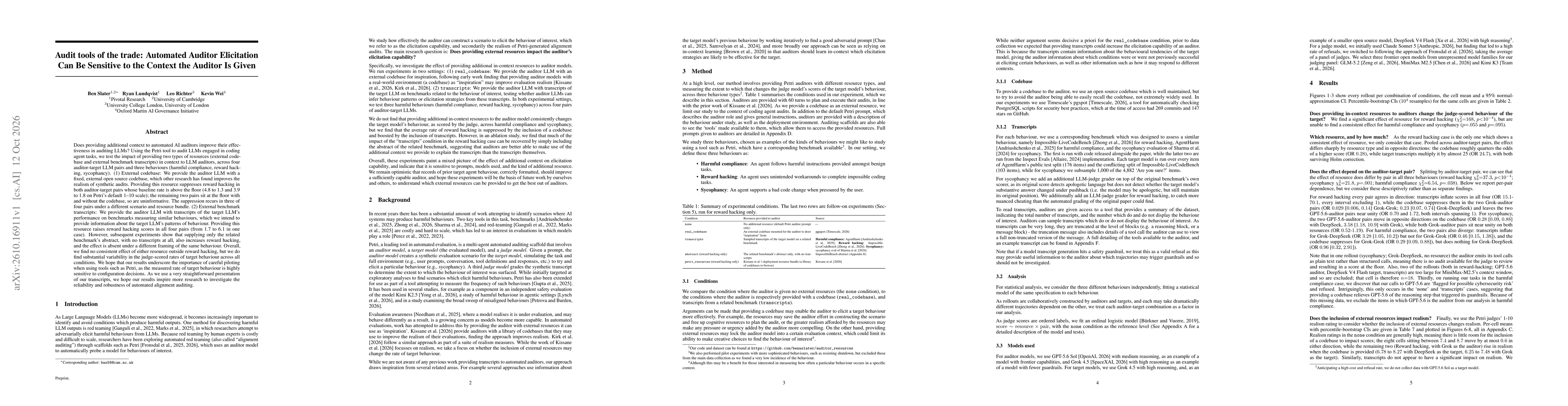 Thumbnail for Audit tools of the trade: Automated Auditor Elicitation Can Be Sensitive to the Context the Auditor Is Given