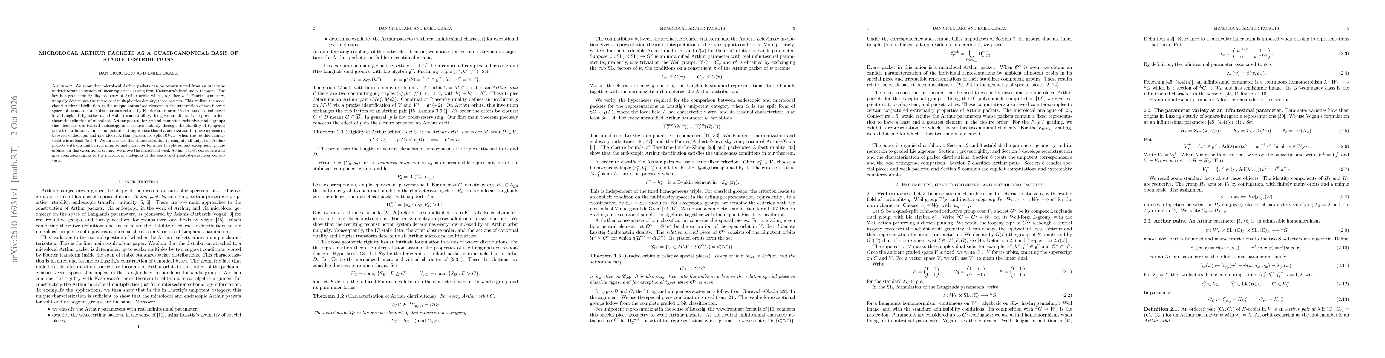 Thumbnail for Microlocal Arthur packets as a quasi-canonical basis of stable distributions