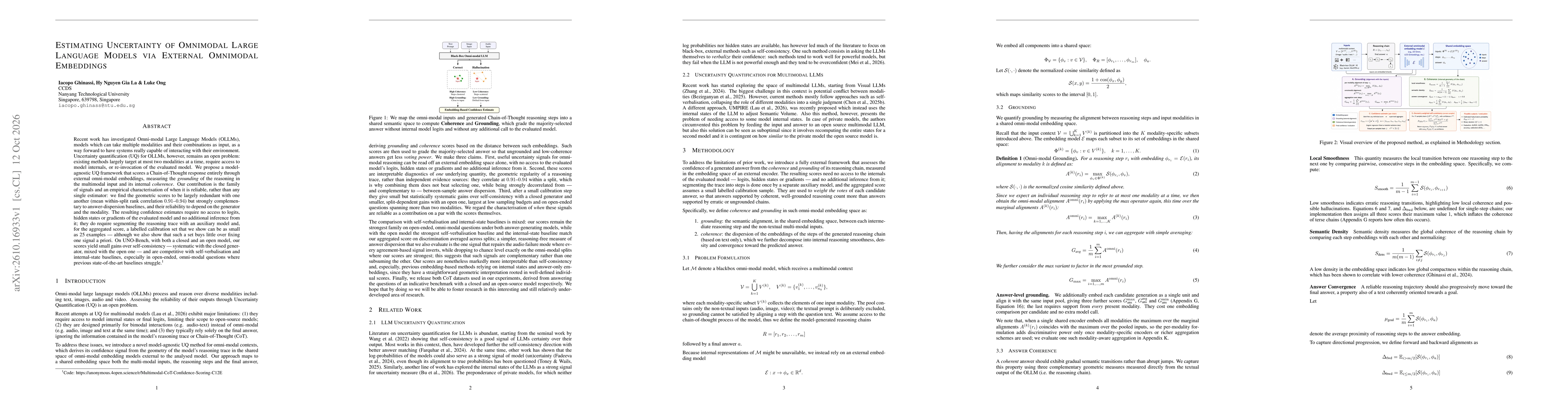 Thumbnail for Estimating Uncertainty of Omnimodal Large Language Models via External Omnimodal Embeddings