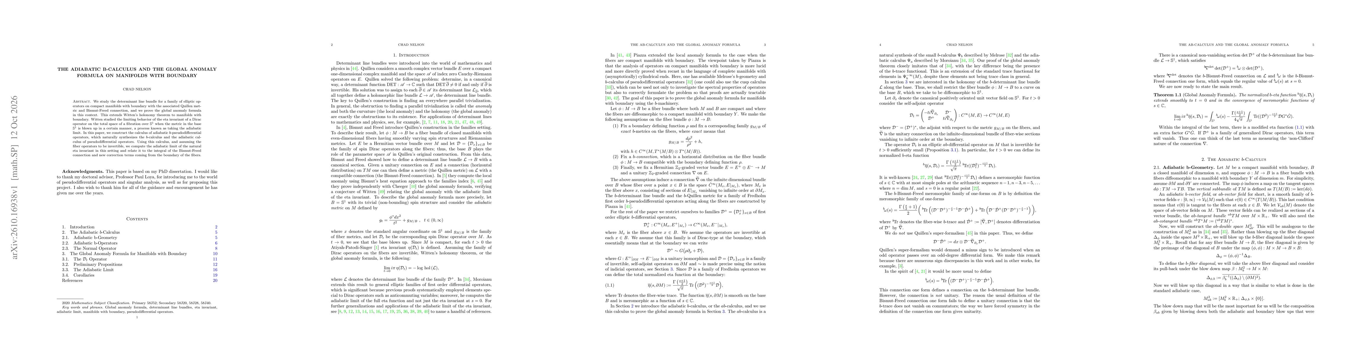 Thumbnail for The Adiabatic b-Calculus and the Global Anomaly Formula on Manifolds with Boundary