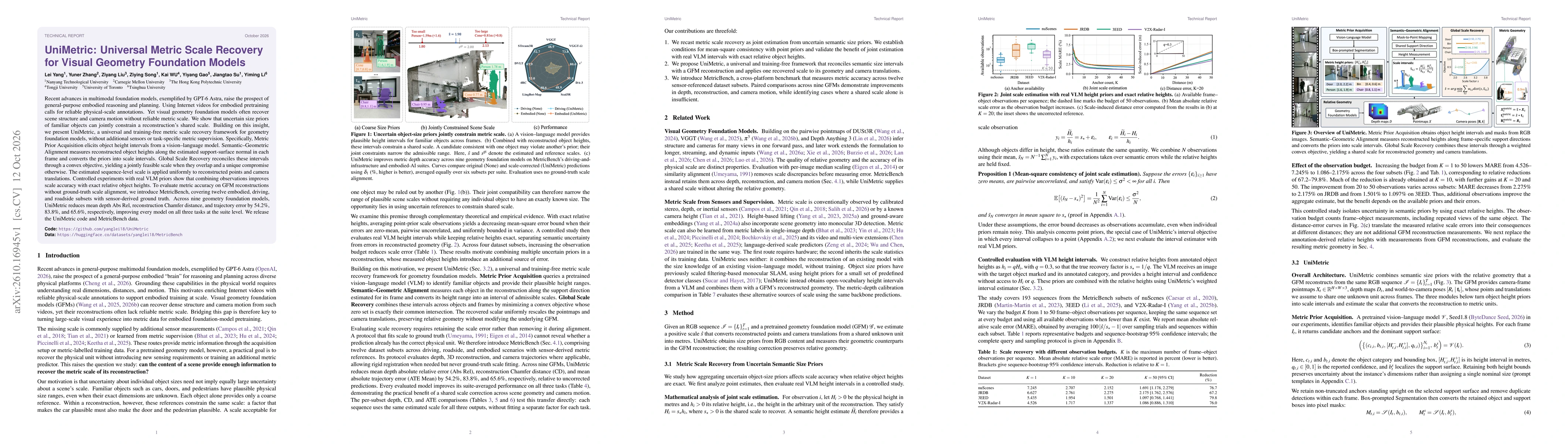 Thumbnail for UniMetric: Universal Metric Scale Recovery for Visual Geometry Foundation Models