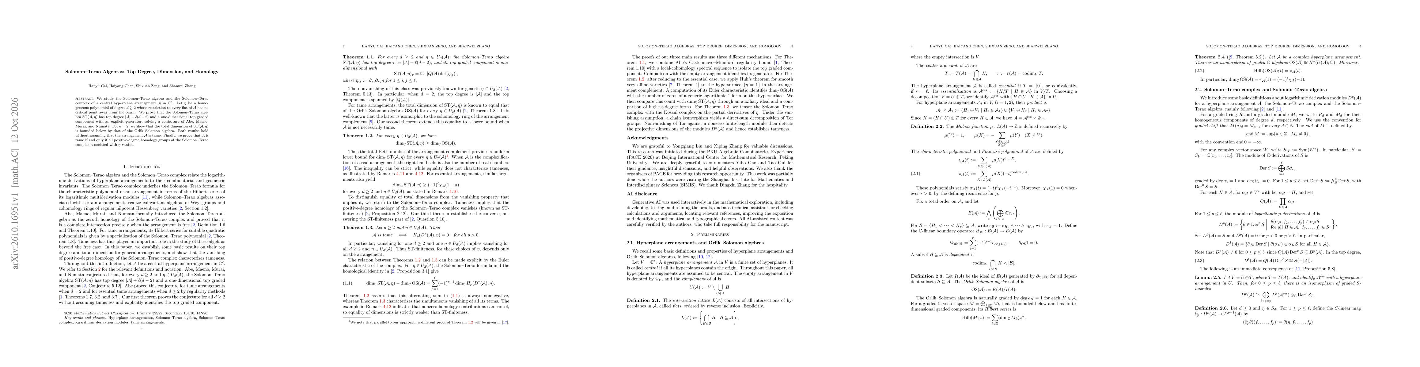 Thumbnail for Solomon--Terao Algebras: Top Degree, Dimension, and Homology