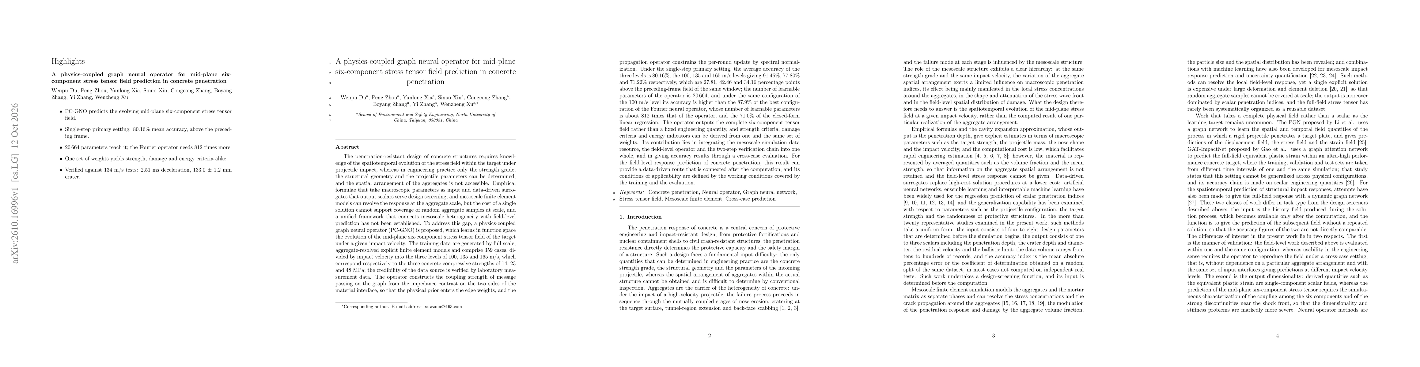 Thumbnail for A physics-coupled graph neural operator for mid-plane six-component stress tensor field prediction in concrete penetration