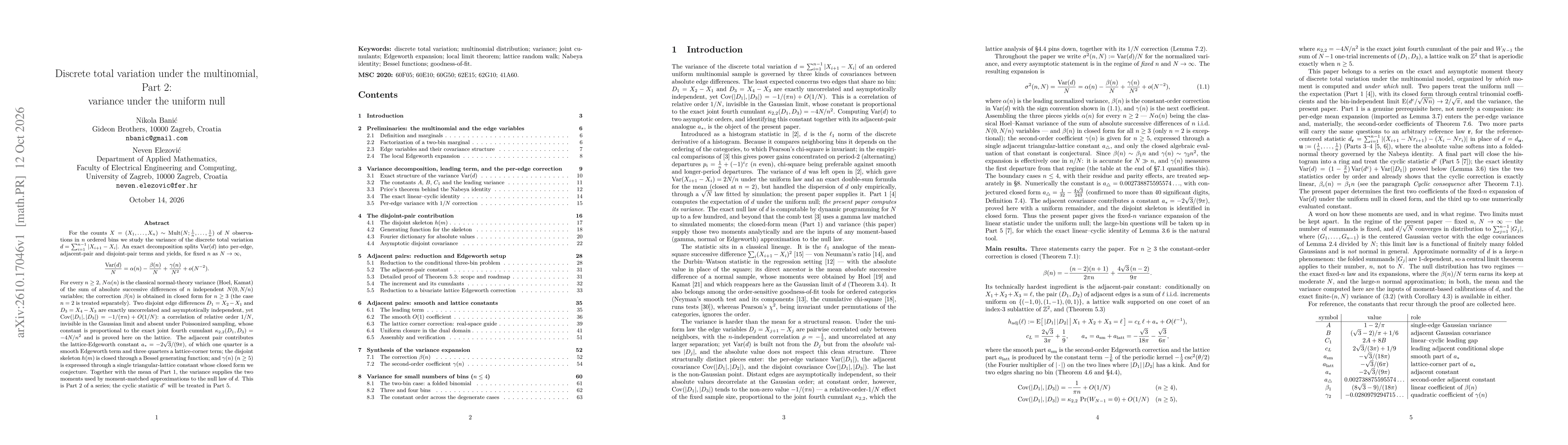 Thumbnail for Discrete total variation under the multinomial, Part 2: variance under the uniform null