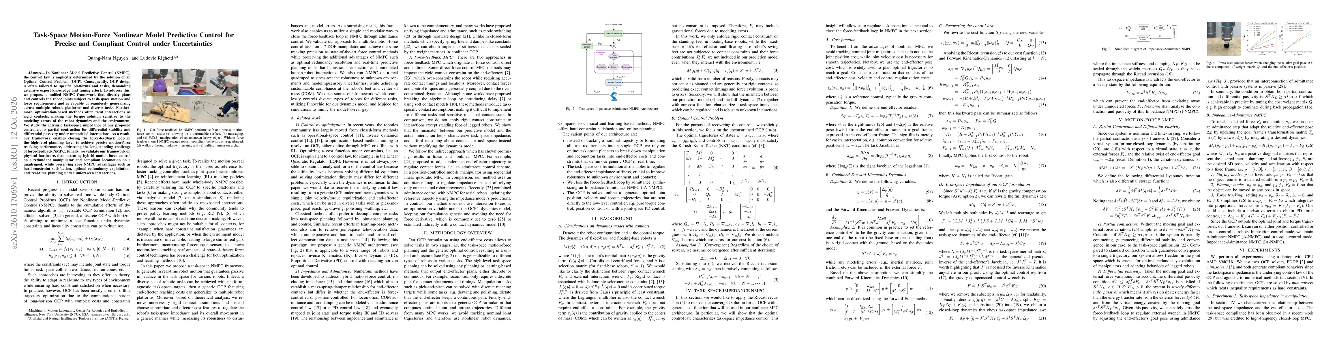 Thumbnail for Task-Space Motion-Force Nonlinear Model Predictive Control for Precise and Compliant Control under Uncertainties