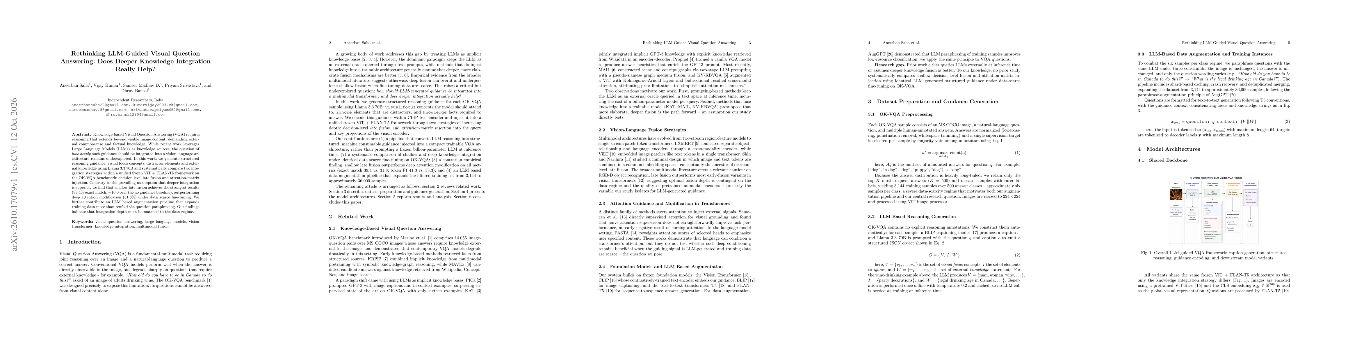 Thumbnail for Rethinking LLM-Guided Visual Question Answering: Does Deeper Knowledge Integration Really Help?