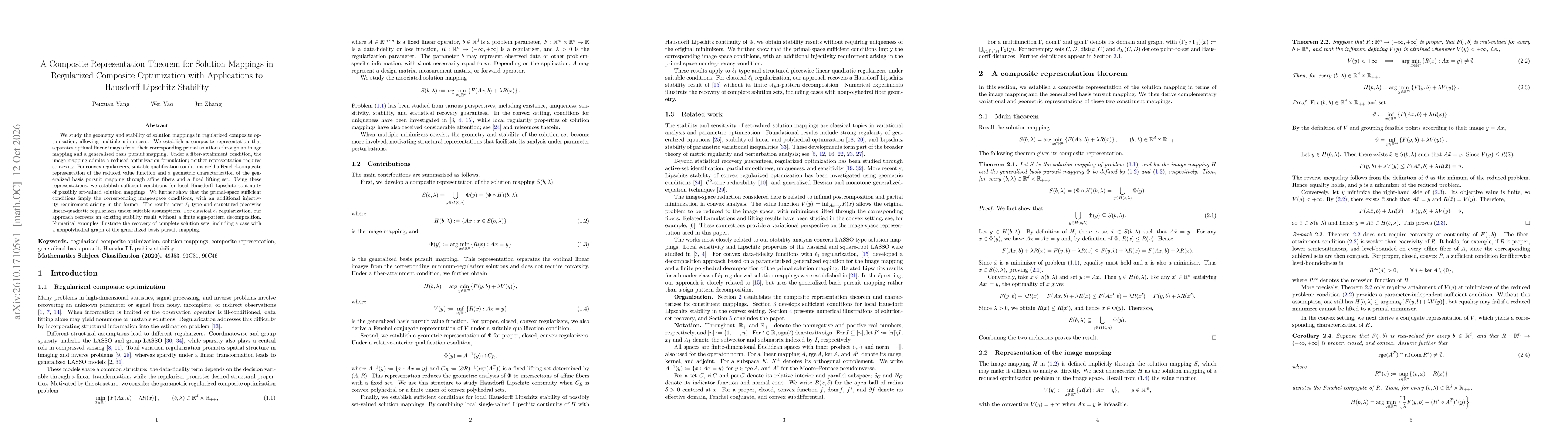 Thumbnail for A Composite Representation Theorem for Solution Mappings in Regularized Composite Optimization with Applications to Hausdorff Lipschitz Stability