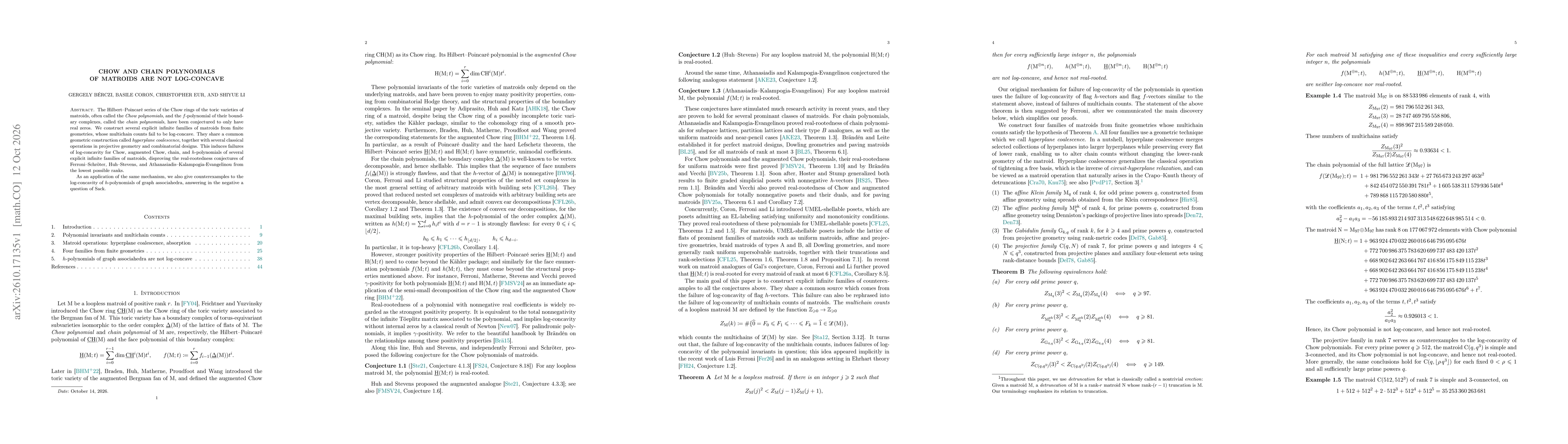 Thumbnail for Chow polynomials and chain polynomials of matroids are not log-concave