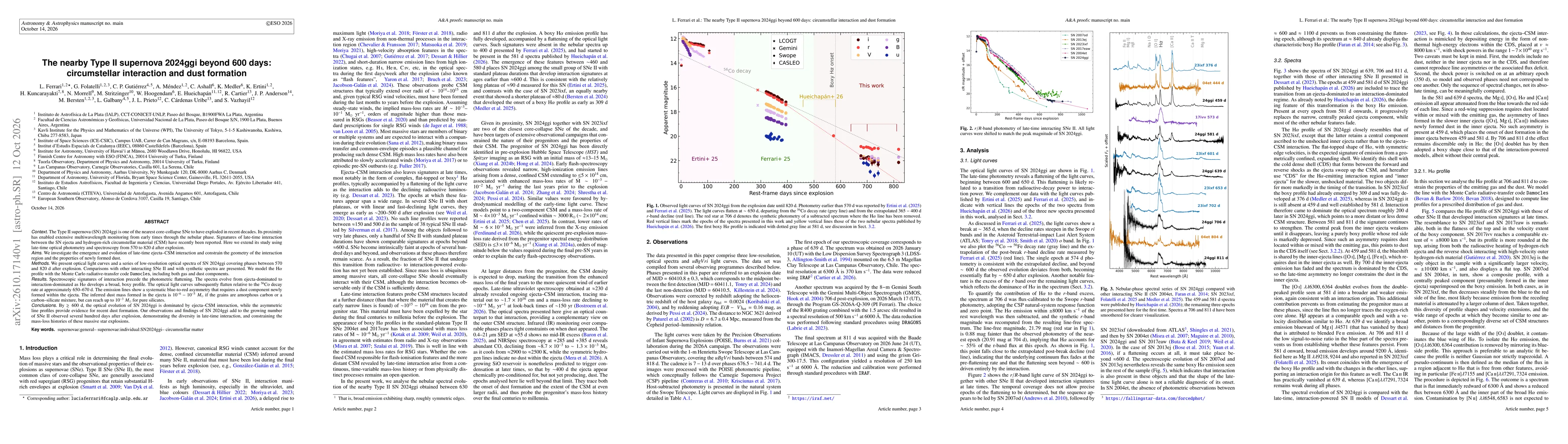 Thumbnail for The nearby Type II supernova 2024ggi beyond 600 days: circumstellar interaction and dust formation