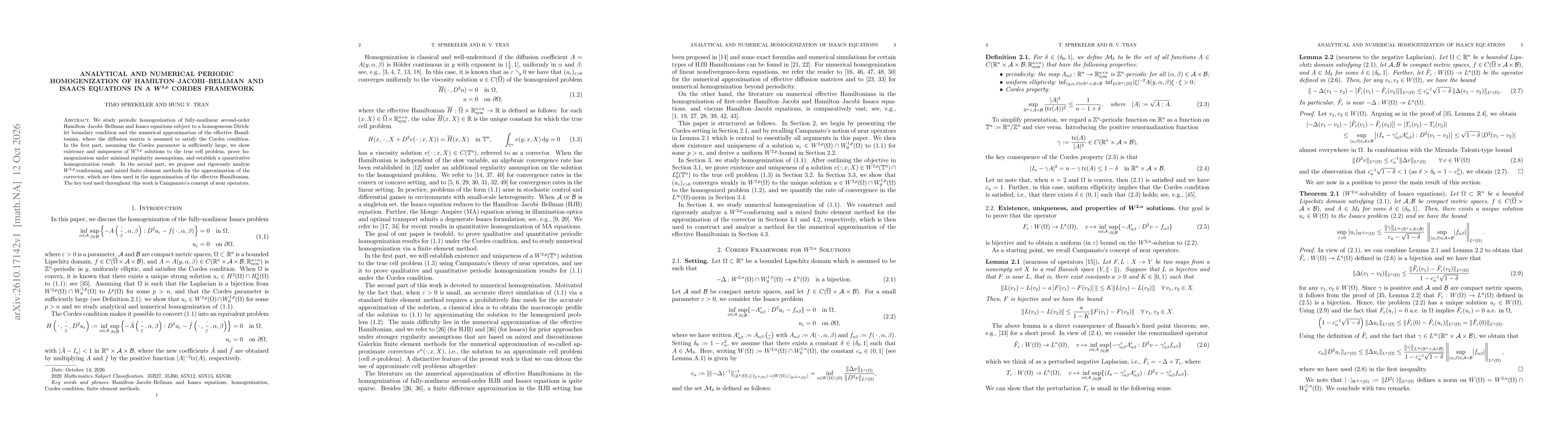 Thumbnail for Analytical and numerical periodic homogenization of Hamilton--Jacobi--Bellman and Isaacs equations in a $W^{2,p}$ Cordes framework
