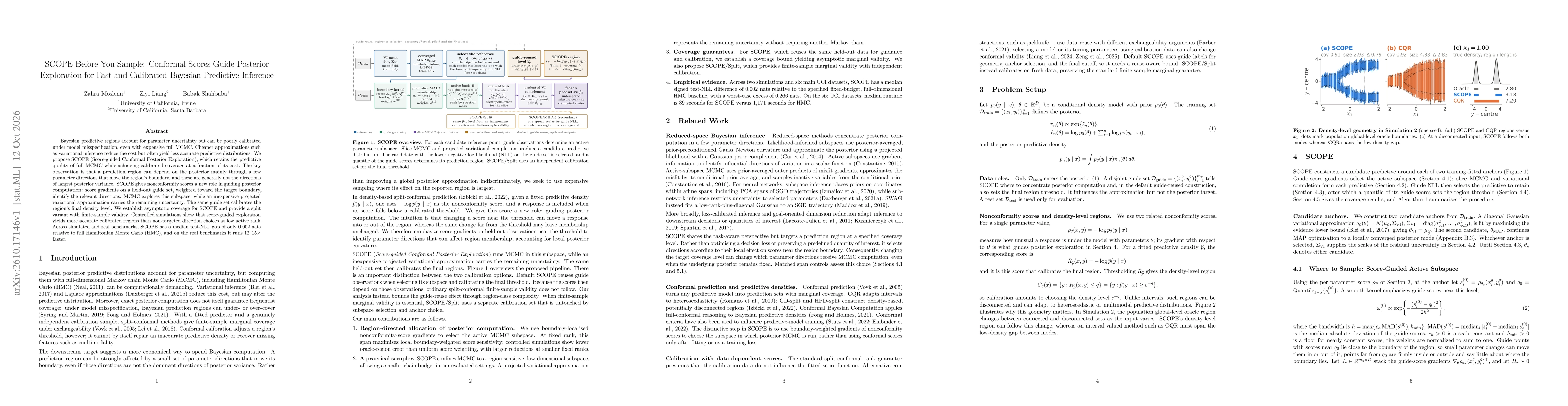 Thumbnail for SCOPE Before You Sample: Conformal Scores Guide Posterior Exploration for Fast and Calibrated Bayesian Predictive Inference