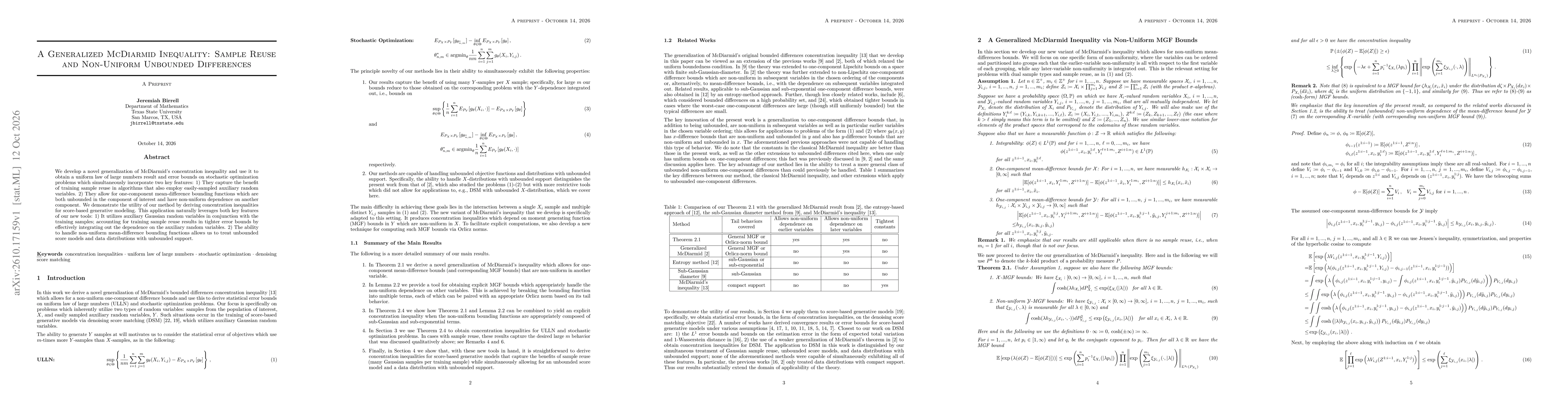 Thumbnail for A Generalized McDiarmid Inequality: Sample Reuse and Non-Uniform Unbounded Differences