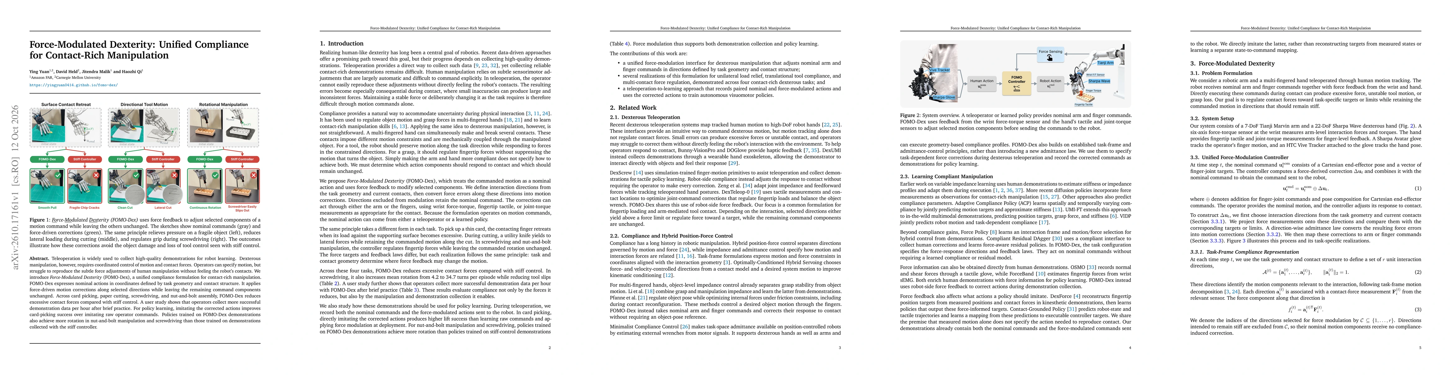 Thumbnail for Force-Modulated Dexterity: Unified Compliance for Contact-Rich Manipulation