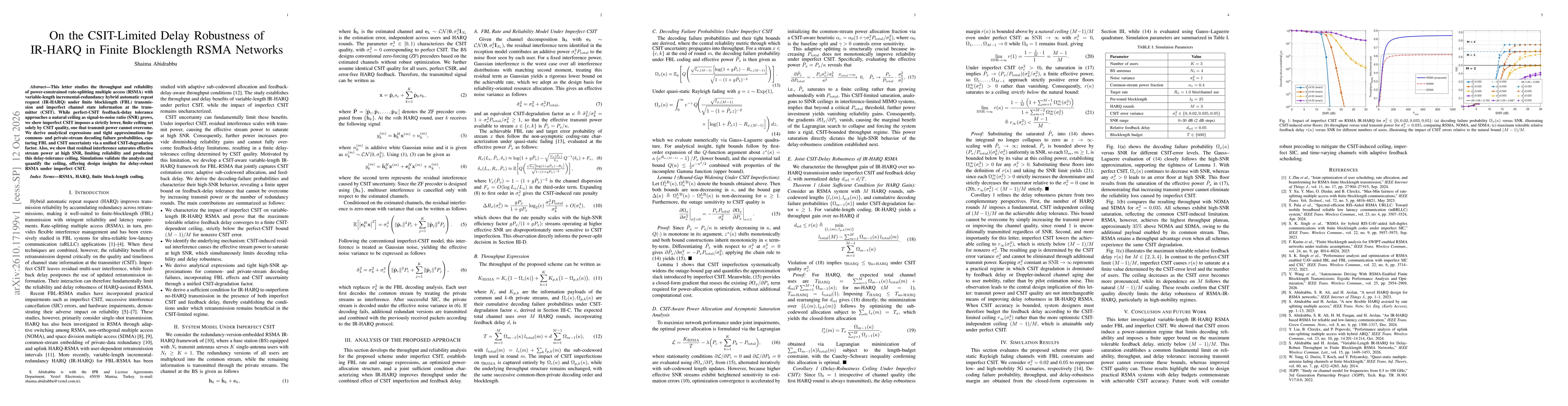Thumbnail for On the CSIT-Limited Delay Robustness of IR-HARQ in Finite Blocklength RSMA Networks