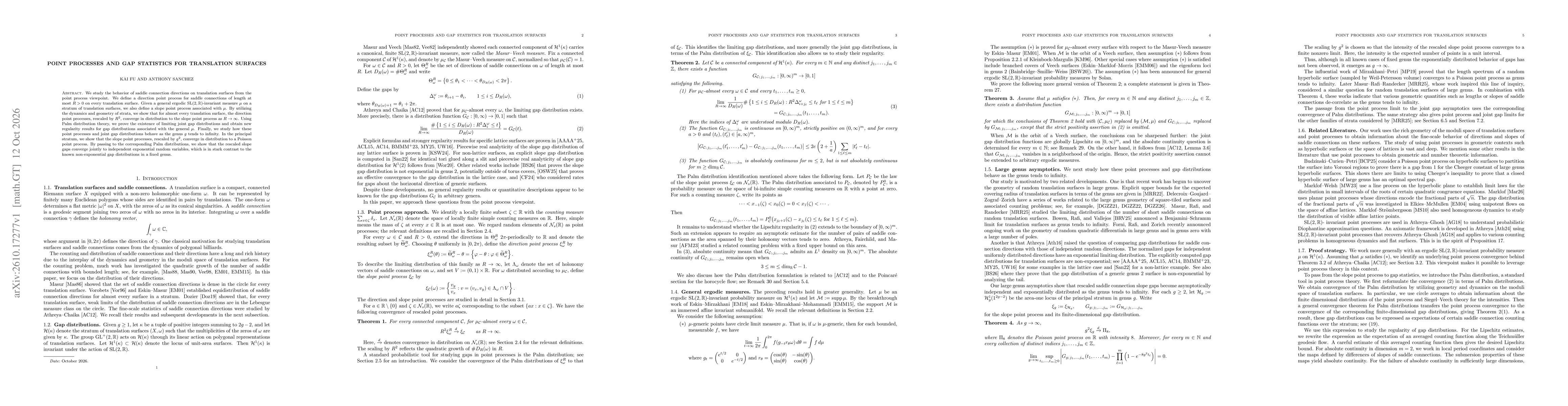 Thumbnail for Point Processes and Gap Statistics for Translation Surfaces