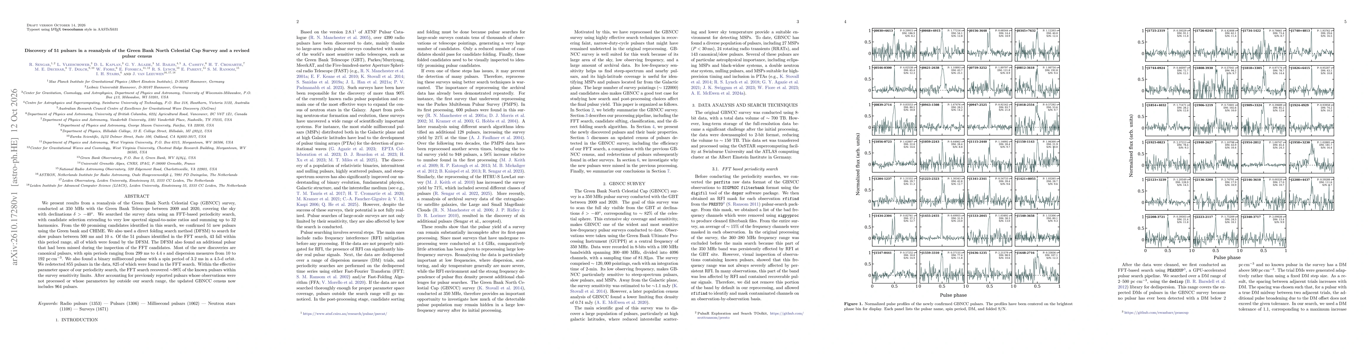 Thumbnail for Discovery of 51 pulsars in a reanalysis of the Green Bank North Celestial Cap Survey and a revised pulsar census