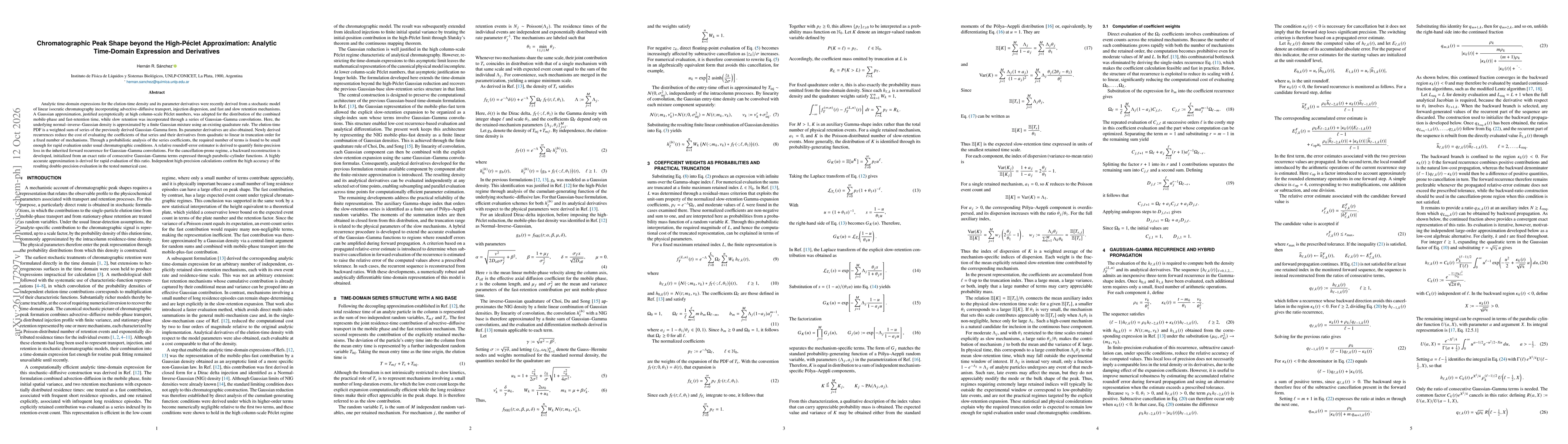 Thumbnail for Chromatographic Peak Shape beyond the High-Péclet Approximation: Analytic Time-Domain Expression and Derivatives