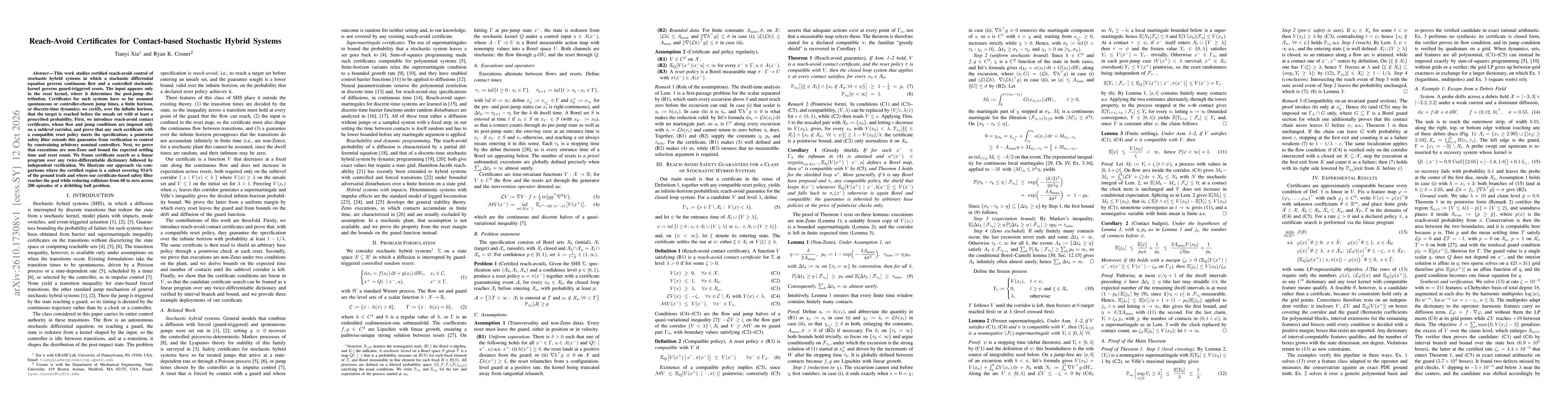 Thumbnail for Reach-Avoid Certificates for Contact-based Stochastic Hybrid Systems