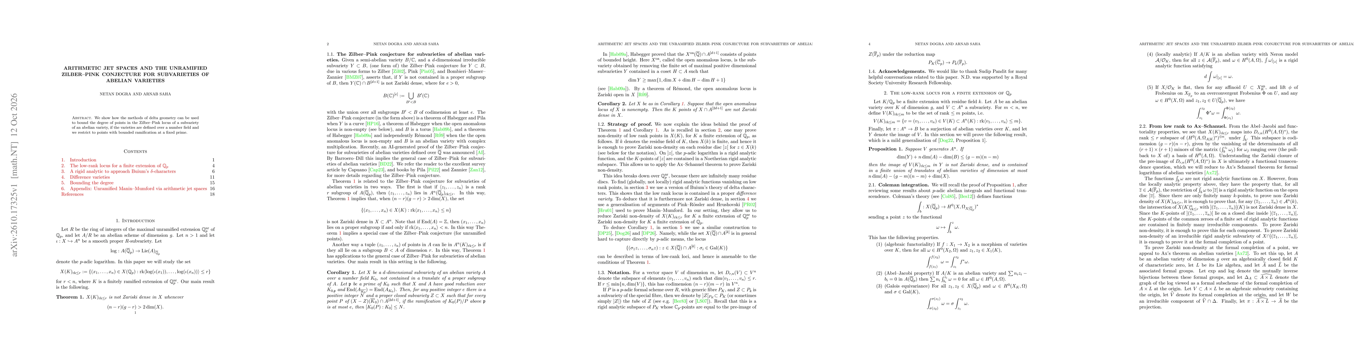Thumbnail for Arithmetic jet spaces and the unramified Zilber--Pink conjecture for subvarieties of abelian varieties