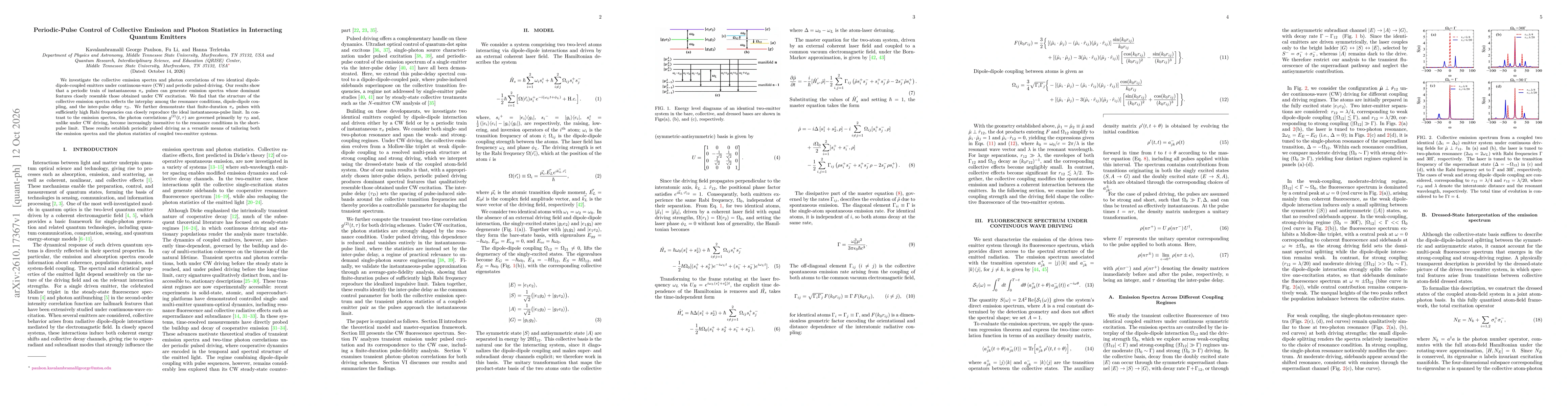 Thumbnail for Periodic-Pulse Control of Collective Emission and Photon Statistics in Interacting Quantum Emitters