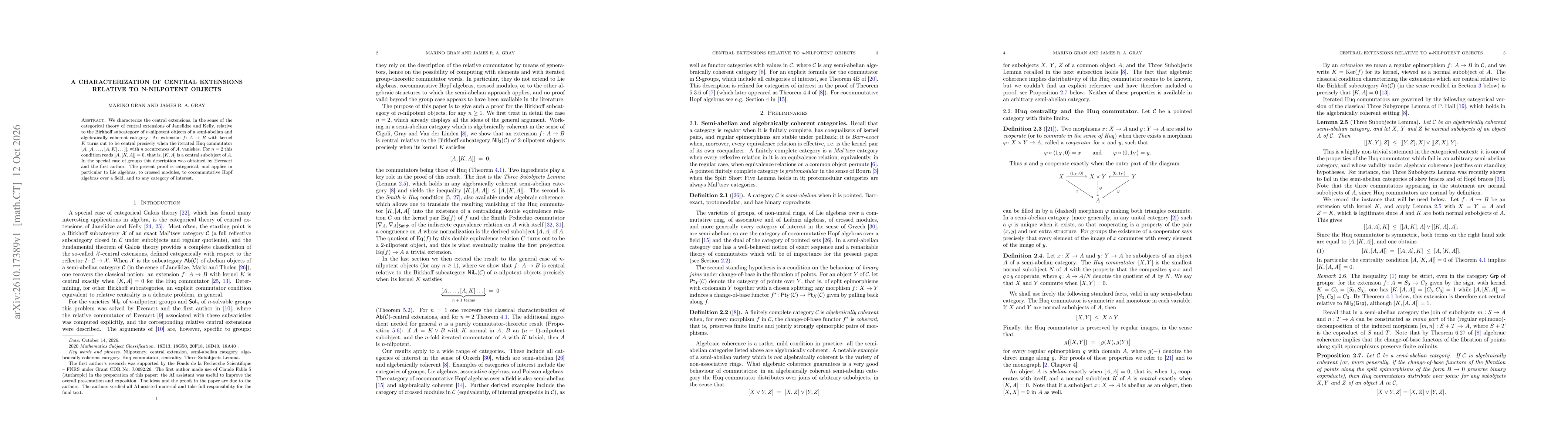Thumbnail for A characterization of central extensions relative to n-nilpotent objects